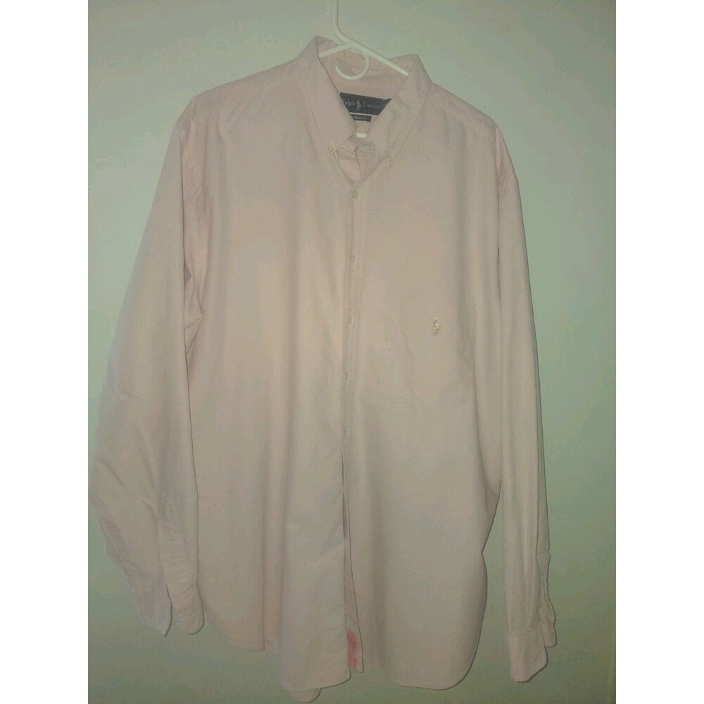Ralph Lauren Shirt Mens 2XL Pink Solid Long Sleeve Button Down Embroidered Pony